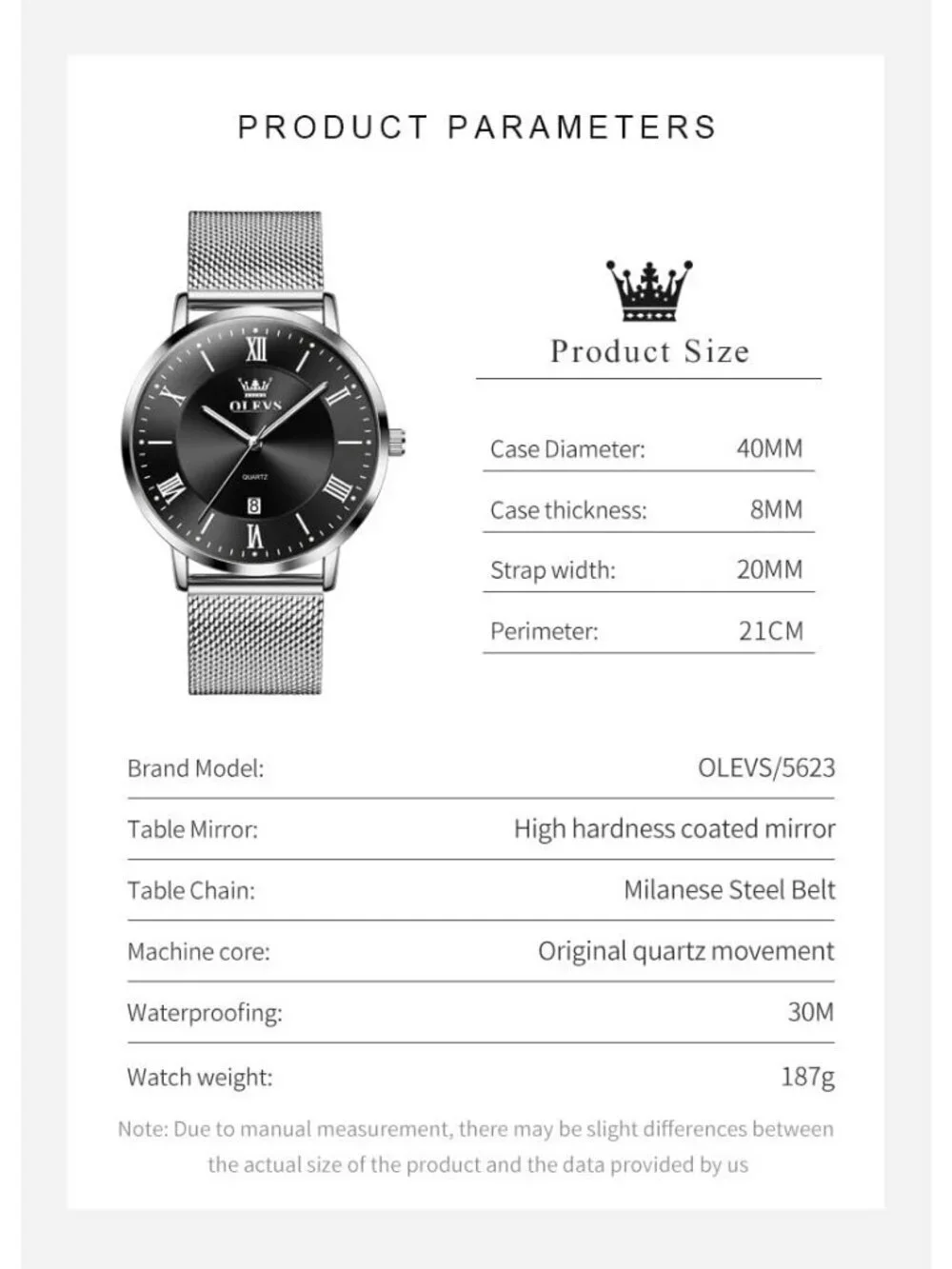 Men's Silver Black Analog Quartz Mesh Strap Luxury Luminous Waterproof Watch